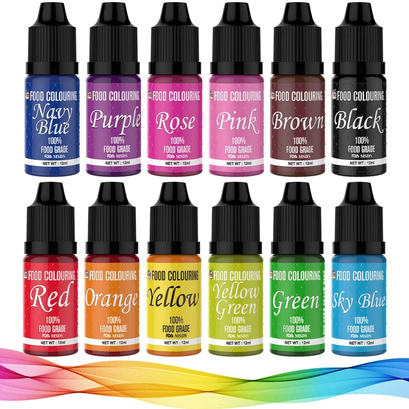 Food Colouring - 12 Colour Concentrated Liguid Cake Food Colouring Set for Backing, Fondant, Cake Decorating - Vibrant Food Colour Dye for Airbrush