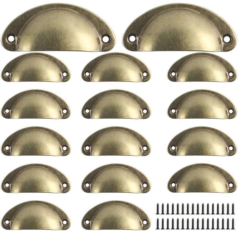 Yibaijia 16 Pcs Shell Cup Handles, Vintage Drawer Pull Handles, Semi Circle Retro Kitchen Cupboard Door Handle and Knobs, Furniture Cabinet Dresser Door Knobs with Screws-Retro Yellow