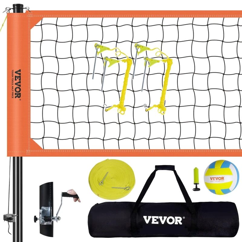 VEVOR Outdoor Portable Volleyball Net System, Adjustable Height Aluminum Poles, Professional Volleyball Set with PVC Volleyball, Pump, Carrying Bag, Heavy Duty Volleyball Net for Backyard, Beach, Lawn
