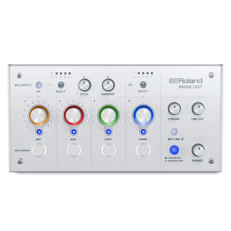 Roland BRIDGE CAST Dual Bus Gaming Mixer | Pro Audio Streaming Interface and Mixer for Online Gamers | 32-Bit Hardware DSP | USB-C Windows & Mac Connectivity | XLR Input for Mics | Ice White