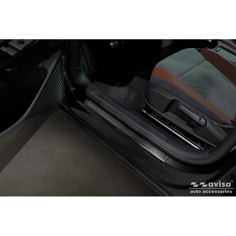 Avisa Black Inox door sill protectors compatible with Volkswagen ID.4 2020- 'Lines' - 4-pieces