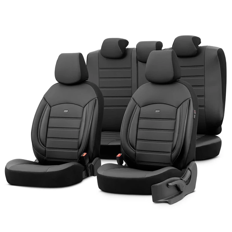 otoM Universal Full-Leather Seat cover set 'Inspire' Black - 11-pieces - compatible with Side-Airbags