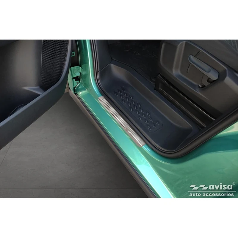 Avisa Inox door sill protectors compatible with Volkswagen ID.Buzz 2022- - 'Lines' - 2-pieces