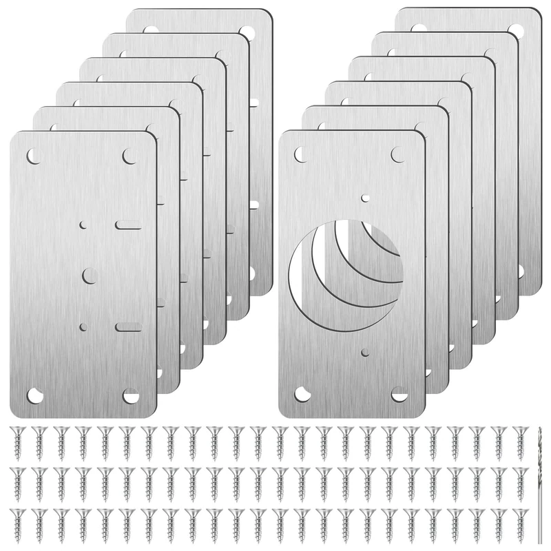 selizo Hinge Repair Plate, 12PCS Cabinet Hinge Repair Plate with Screws, Kitchen Door Hinges Repaisr Plates, Stainless Steel Hinges Repairs Kit for Kitchen Cupboard Wardrobe