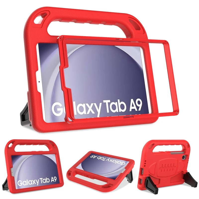 SINSO Kids Case for Samsung Galaxy Tab A11 8.7 Inch 2025/Galaxy Tab A9 8.7 Inch 2023/Galaxy Tab A7 Lite 2021 Built in Screen Protector, Shockproof Protective ipad Cover with Handle Stand, Red