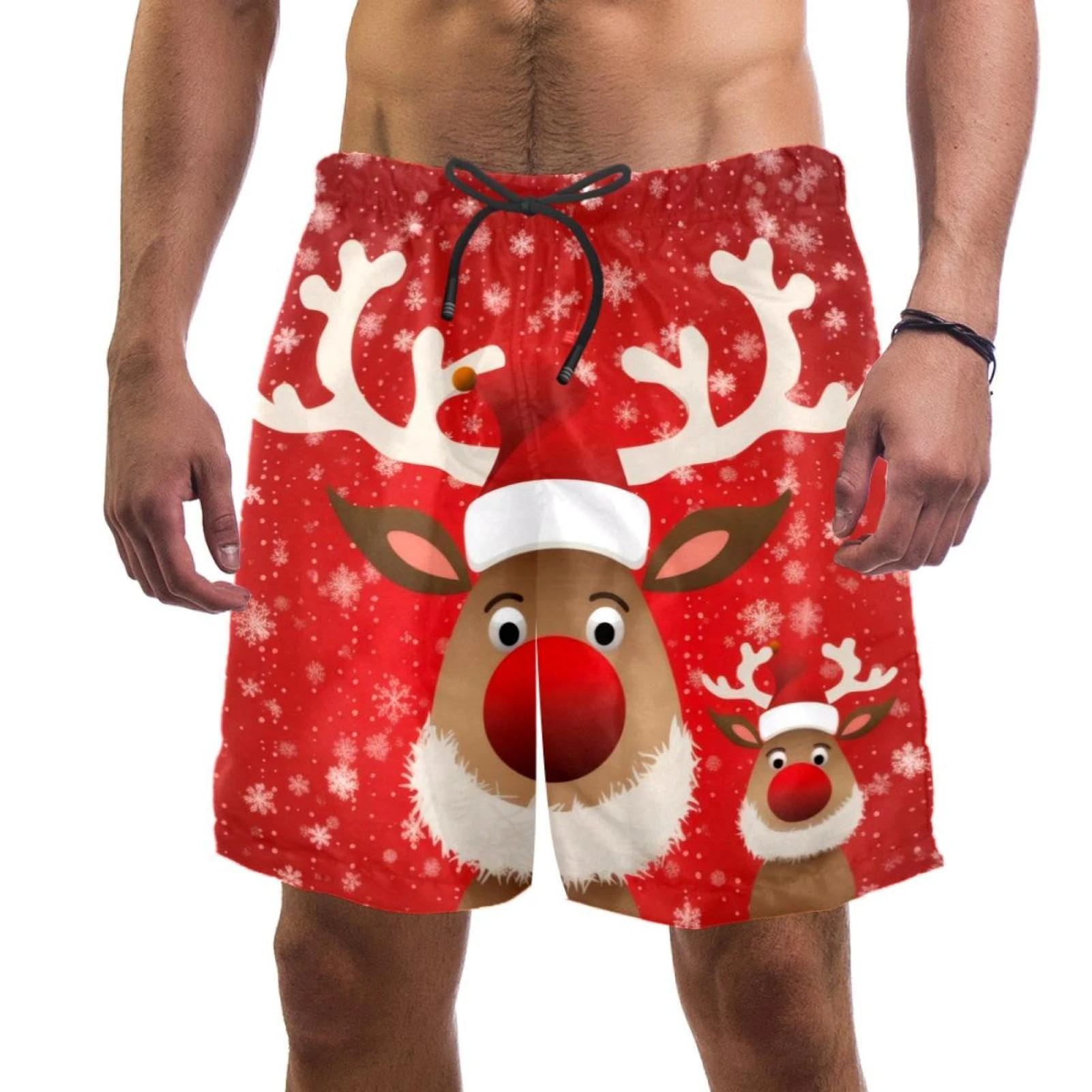 coosun Men's Christmas Deer Red Swim Trunks Quick Dry Beach Shorts Surfing Board Shorts Swimming Shorts M