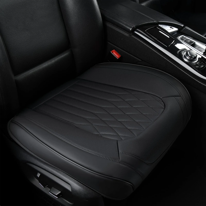 BWTJF Black Car Seat Cover 2 Pack, Universal Leather Front Seat Covers Bottom Protector, Anti-Slip and Full Wrapping Edge Compatible with Most of Vehicles - SUVs/Sedans/Pickup Trucks