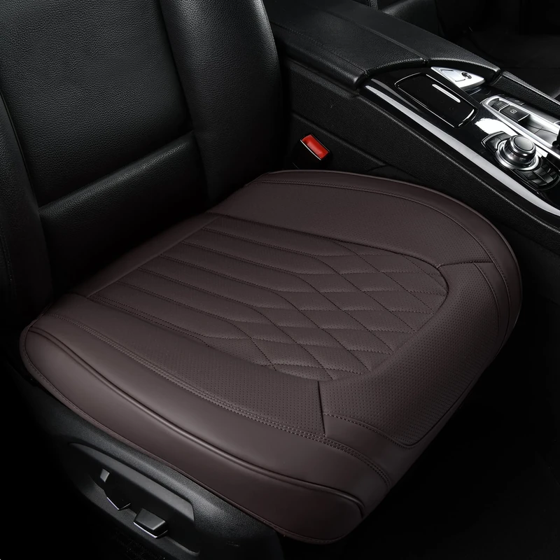 BWTJF Front Car Seat Bottom Covers Brown, Universal Leather Front Seat Covers Bottom Protector 2 Pack, Anti-Slip and Full Wrapping Edge Compatible with Most of Vehicles - SUVs/Sedans/Pickup Trucks