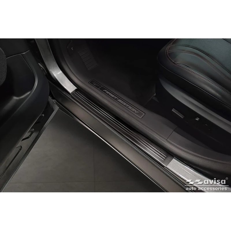 Avisa Black Inox door sill protectors compatible with Ford Mustang Mach-E 2020- 'Lines' - 4-pieces