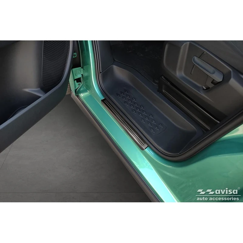 Avisa Black Inox door sill protectors compatible with Volkswagen ID.Buzz 2022- - 'Lines' - 2-pieces