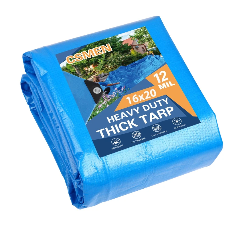 CSMEN Tarp Waterproof 16x20Ft,12Mil Heavy Duty Poly Blue Tarpaulin Cover