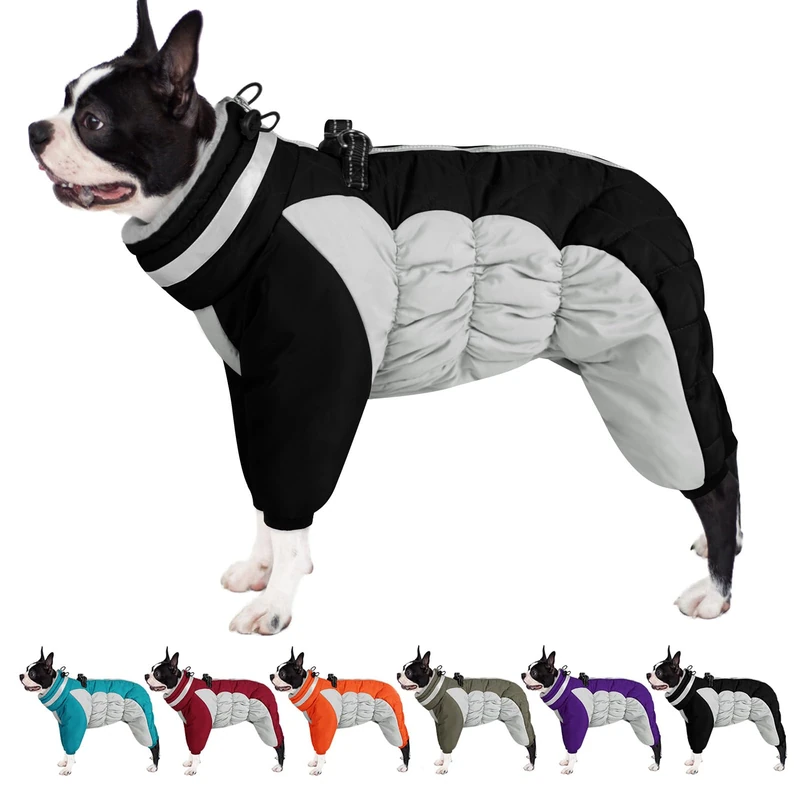 AOFITEE Small Dog Coat Warm Dog Jacket Winter, Windproof Dogs Winter Coat with Harness Built in, Reflective Turtleneck Dogs Puffer Jacket Snowsuit, Full Body Fleece Coats for Small Medium Large Pet