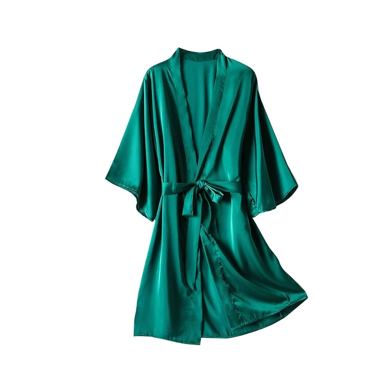 RWRAPS Women Pajama Sets, Long Sleeve Night Gown Women Robe Silk Dressing Gowns Lingerie Set Robe Bathrobe Ladies Summer Nightgown Nightdress (Green XL)