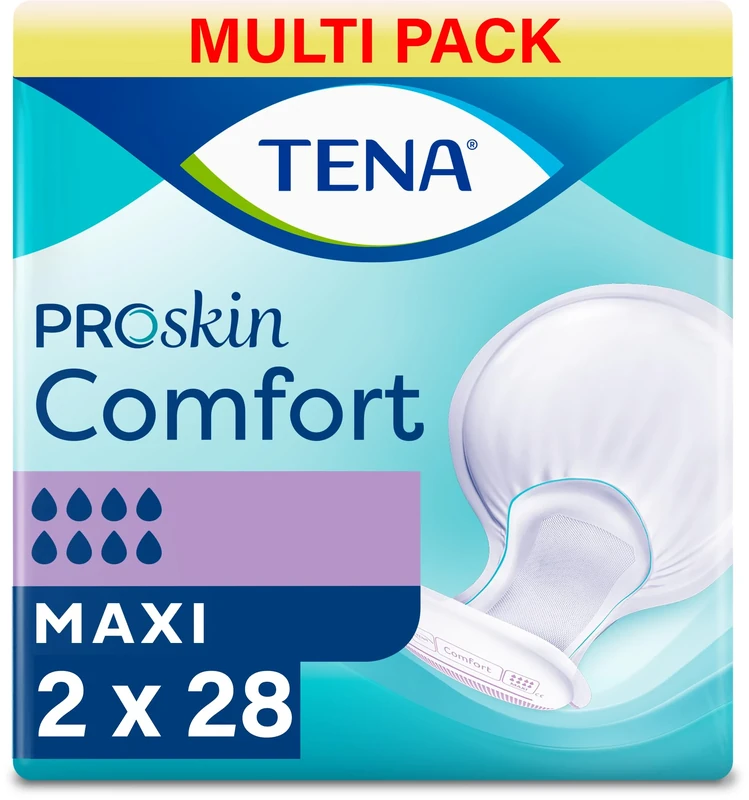 TENA ProSkin Comfort Maxi | 8 Drops of High Absorbency | Incontinence Pads | 2 Pack of 28