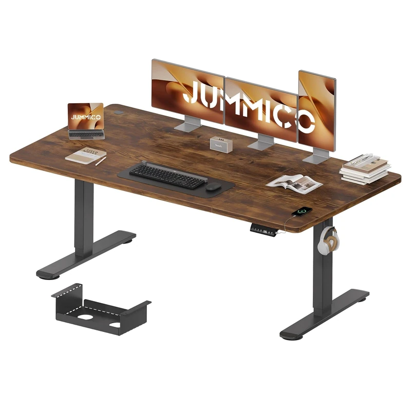JUMMICO 180 x 80 cm cm Electric Standing Desk with USB Charging, Sedentary Reminder Height Adjustable Standing Desk, Sit Stand Desk, Adjustable Desk Stand Up Desk for Home Office, Rustic Brown & Black