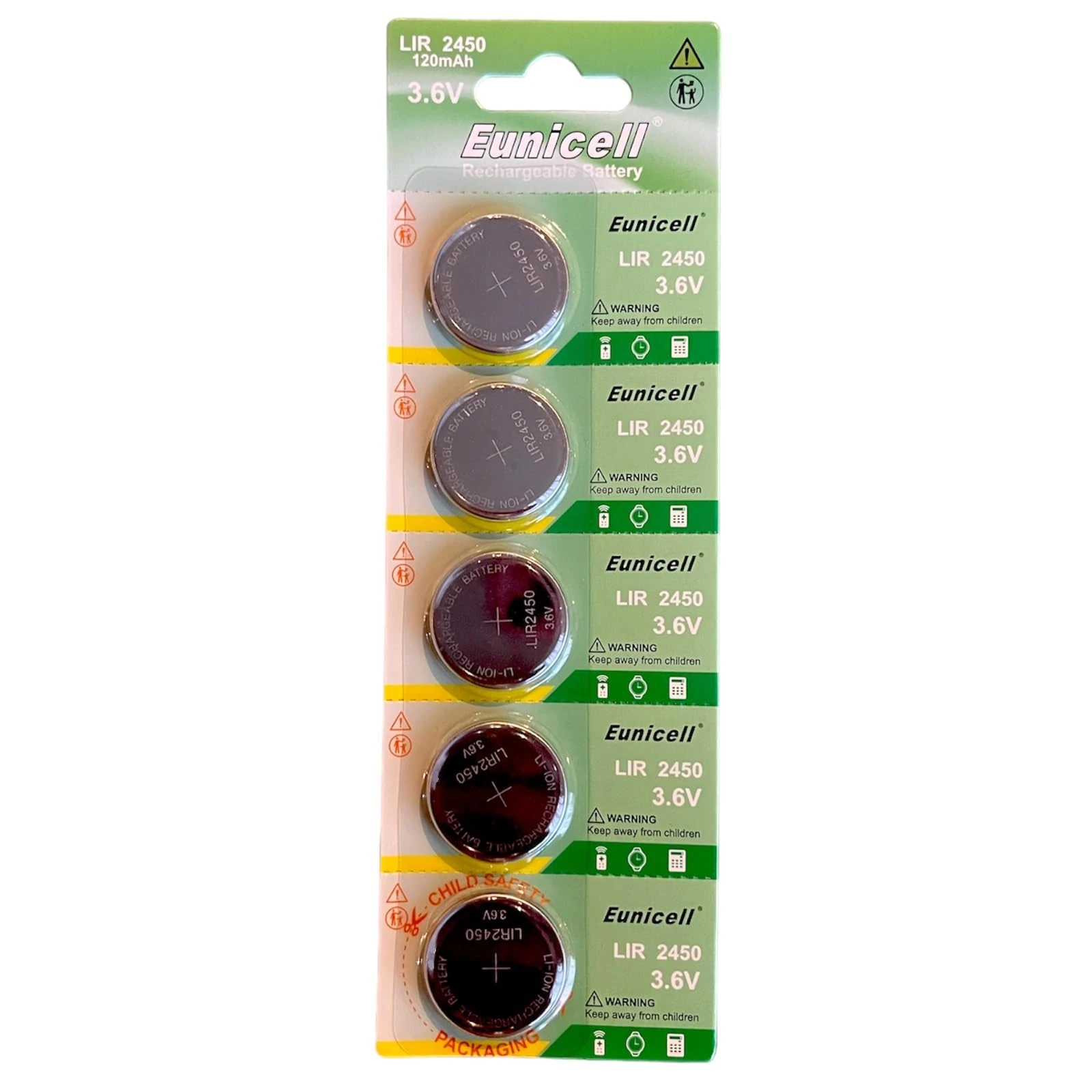 LIR2450 Rechargeable Battery Eunicell 3.6v (5 pack)