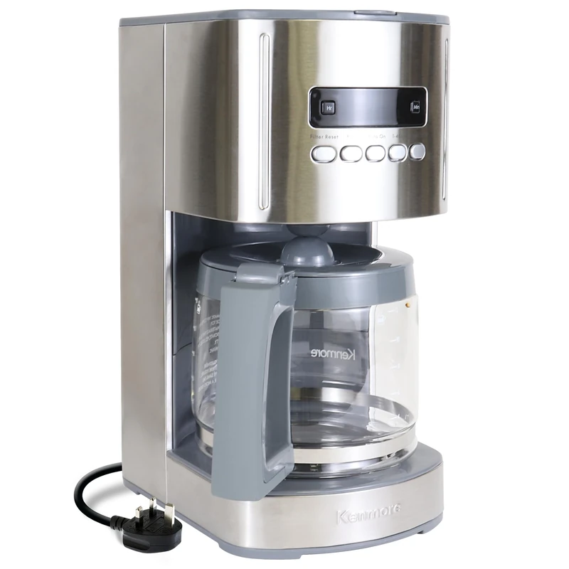 Kenmore Filter Coffee Machines 12-Cup Drip Coffee Makers with 1.8L Glass Pot for Ground Coffee Digital Display Programmable Timer Auto Shut Off Warming Plate Reusable Filter Kitchen Appliances Silver - Image 1
