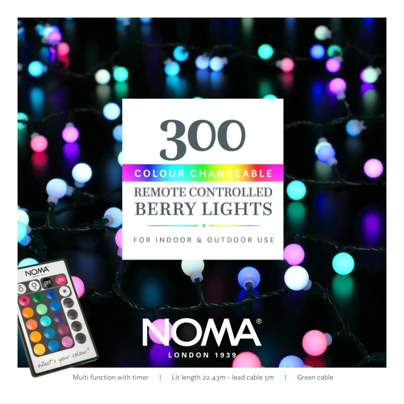 Noma 300 Colour Changeable Berry Lights, 13.97 m, Remote Controlled