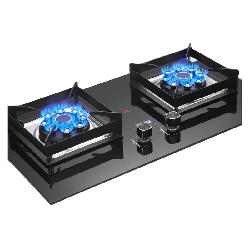 BZJPRFC Gas Stove 2 Burners 5.2KW 9-cavity Timed High Flame, Tempered Glass Ignition Camping Double Burner LPG/natural Gas (Size : LPG)