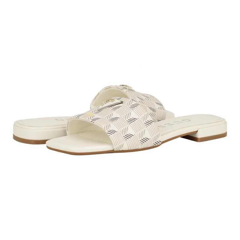 GUESS Women's Tamed Flat Sandal, Ivory Multi, 4 UK