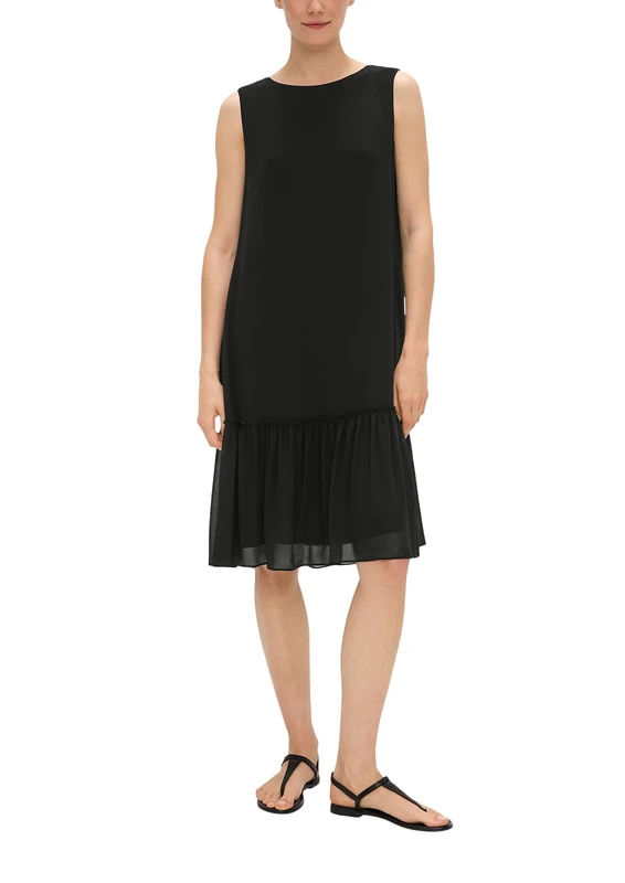 s.Oliver Knee-Wrapping Chiffon Dress with Flounces, Black 9999, 8
