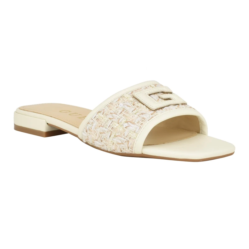 GUESS Women's Tampa Flat Sandal, Ivory, 6.5 UK