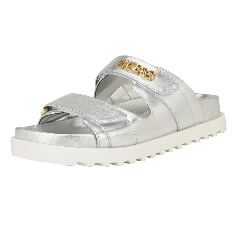 GUESS Women's FABULON Flat Sandal, Silver 040, 2 UK