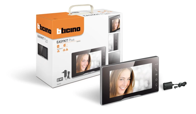 Bticino 334253 Video Intercom 2 Wires Internal Monitor 7 Inches Colour with Handsfree and Power Supply with Plug-in Plug, Great as a Second Display for Two-Tier or Two-Family Houses, Black