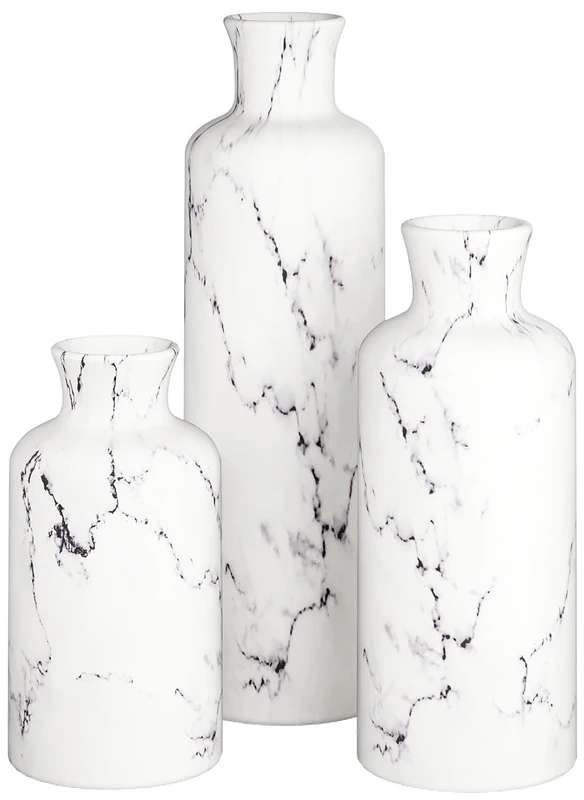White Vase Set - Vases for Decor, Perfect for Holding Pampas Grass, Dried/Fresh Flowers, Vases for Your Kitchen, Bedroom, Office, Living Room, Bathroom, or Shelf Decor (Marble Look)