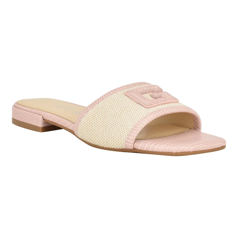 GUESS Women's Tampa Flat Sandal, Light Natural/Pink Multi, 7