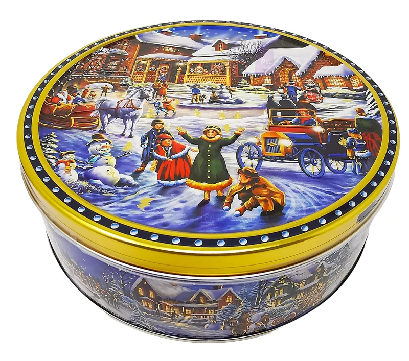 Danish Cookies Assortment 400g (14 Ounce) in an Embossed Winter Village Christmas Biscuit Tin - Biscuit Gift Box for Women, Men & Kids