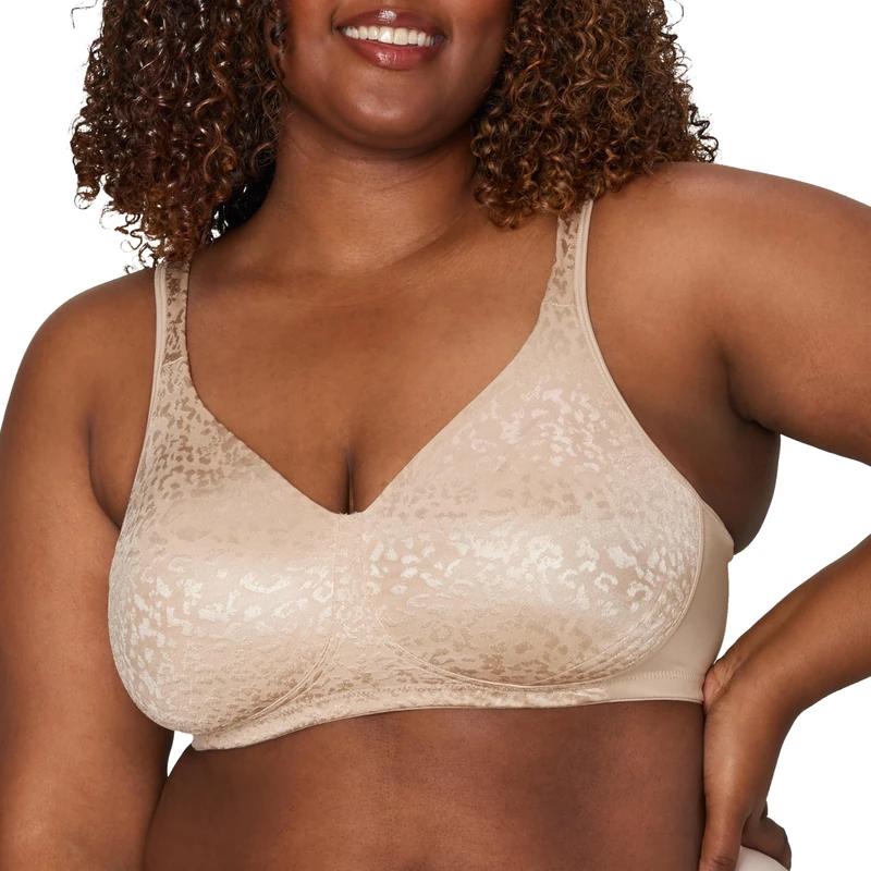 Playtex Women's 18-Hour Ultimate Lift Wireless Full-Coverage Bra, Single Or 2-Pack, Opaque, Almond Animal, 40E