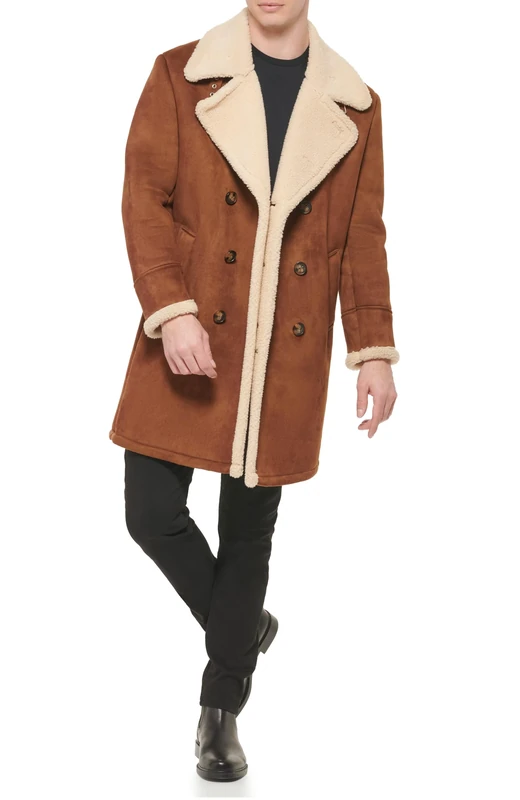 GUESS Cole Haan mens Warm Faux Shearling Coat, Brown, L