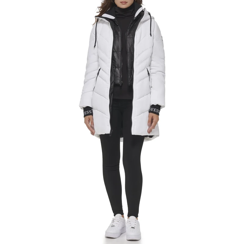 GUESS Women's Midweight Puffer Jacket, Water Resistant White, S - Image 1