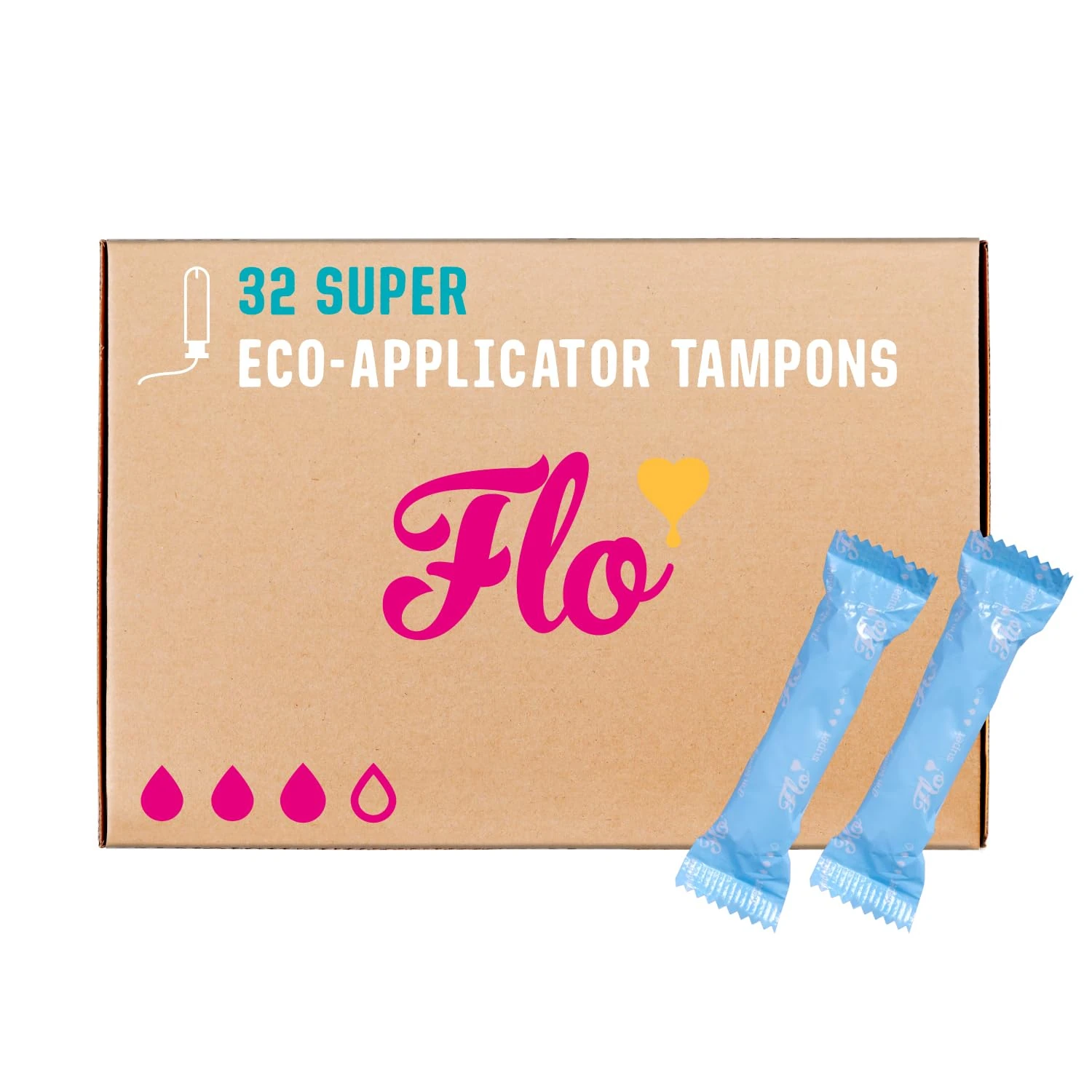 Flo Organic Cotton Applicator Super Tampons – Absorbent, Soft, Smooth Applicator – Super Flow – 32 Count