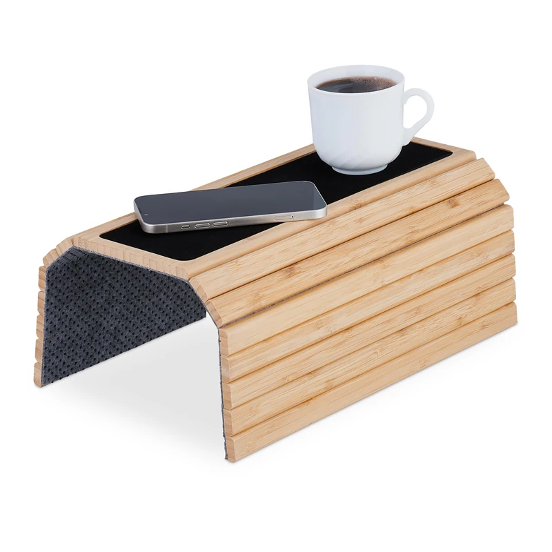 Relaxdays Sofa Arm Tray, Armrest Tray, Bamboo, Table for Couch and Sofa, WxD: 42 x 34 cm, Sofa Tray, Foldable, Natural