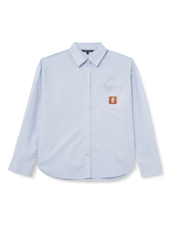 Armani Exchange Women's Lyocell Cotton Poplin Long Sleevebutton Down Shirt with Ax Logo Patch, Dry Gin, XS