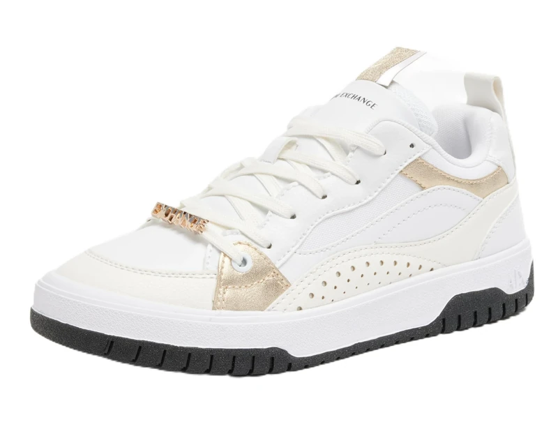 Armani Exchange Women's Duck, Logo Charm, Laminated Details Sneaker, Off White Op White, 4 UK