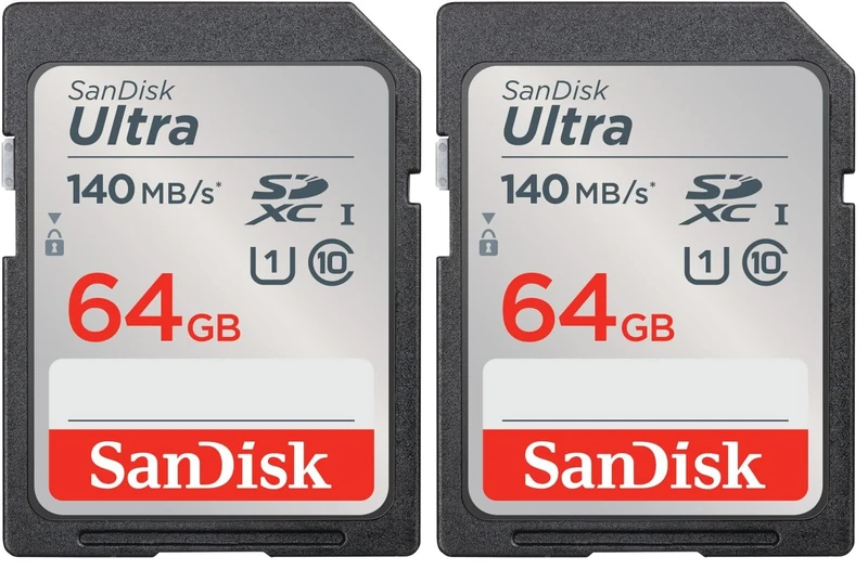 SanDisk 64GB Ultra SDXC card up to 140 MB/s with A1 App Performance UHS-I Class 10 U1 (Pack of 2)