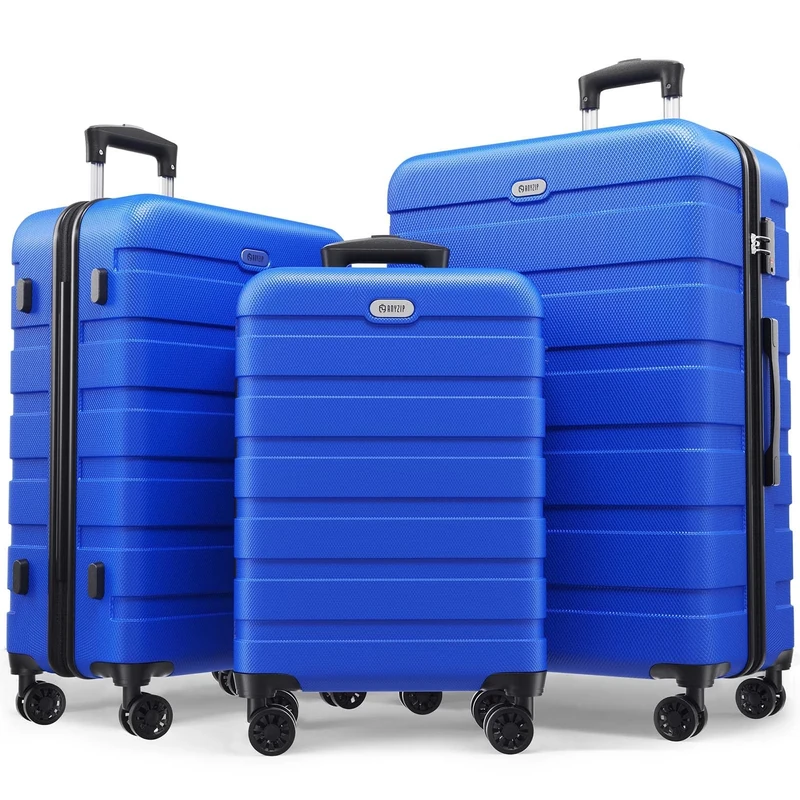 AnyZip Luggage Sets 3 Piece PC ABS Hardside Lightweight Suitcase with 4 Universal Wheels TSA Lock Carry On 20 24 28 Inch, Blue, 3 Piece Set, Fashion