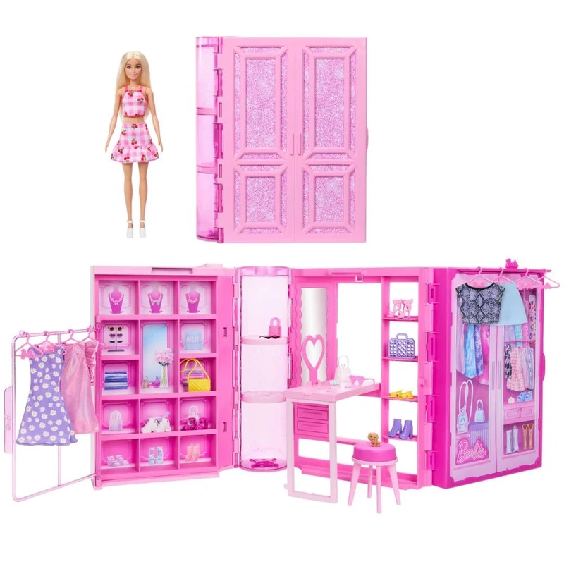 Barbie Dream Closet Toy Playset with Blonde Fashion Doll, Clothes & Accessories, 3-ft-Wide with 25+ Pieces, 3 Complete Looks, HXD58