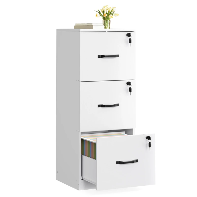VASAGLE File Cabinet, Filing Cabinet for Home Office, Printer Stand, with 3 Lockable Drawers, Adjustable Hanging Rails, for A4 and Letter-Size Files, Cloud White OFC055W14
