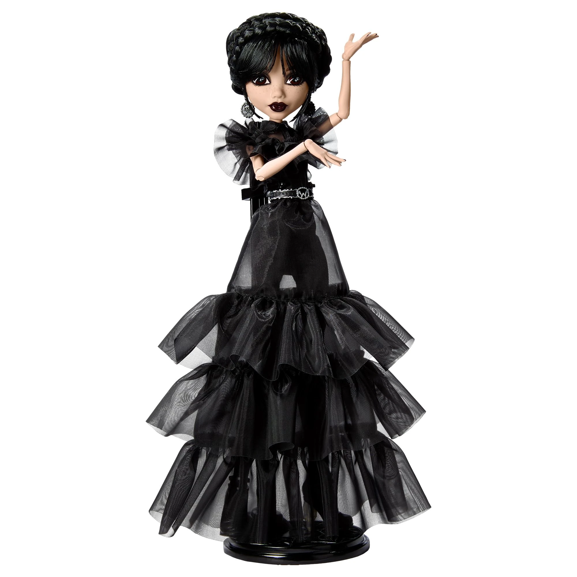 Monster High Wednesday Doll, Rave’N Wednesday Collectible in Black Gothic Gown inspired by Dance Scene, Premium Accessories and Doll Stand, HXJ03