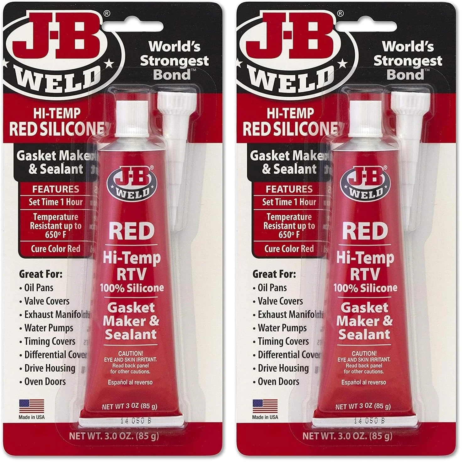 J-B Weld 31314 High Temperature RTV Silicone Gasket Maker and Sealant - Red - 3 oz. (Pack of 2)