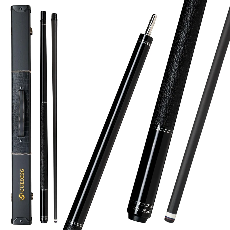 Carbon Fiber Pool Cue Stick 10.5mm/11.8mm/12.5mm,Low Deflection Pool Stick with Rare Wood Butt,Professional Cue Stick with Box Case(Ebony_Leather Wrap_12.5mm)
