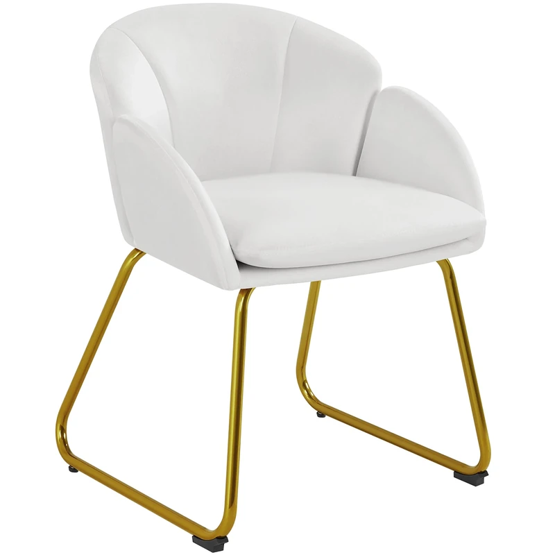 Yaheetech Velvet Tub Chair Vanity Chair, Modern Accent Armchair with Golden Mental Legs for Living Room/Bedroom/Makeup, White