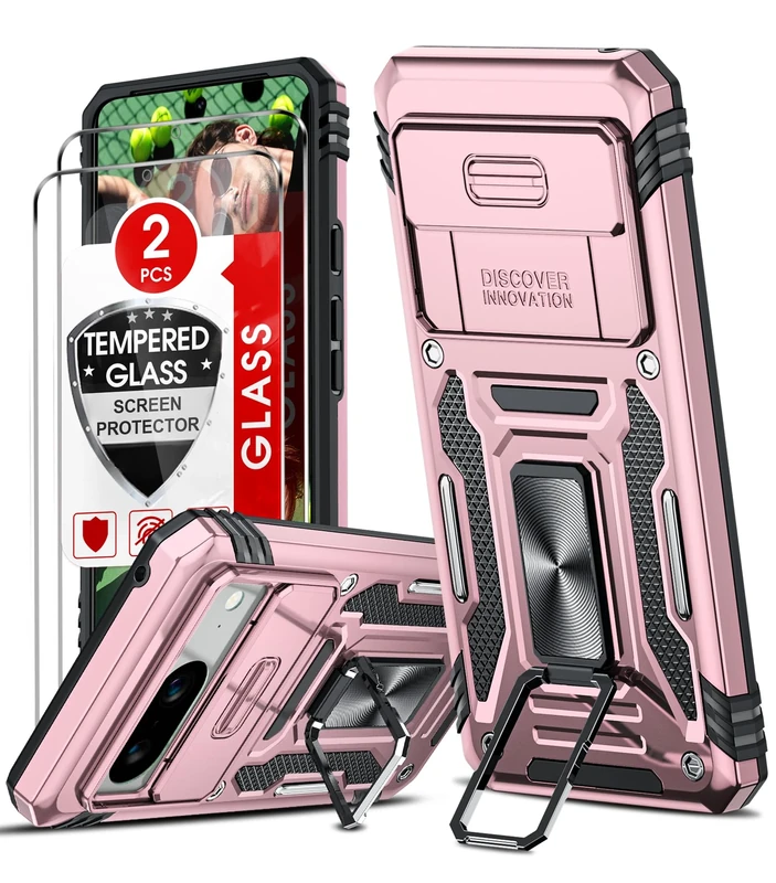 LeYi Rose Gold Pixel 8 Case with Lens Slider, 2 Screen Protectors