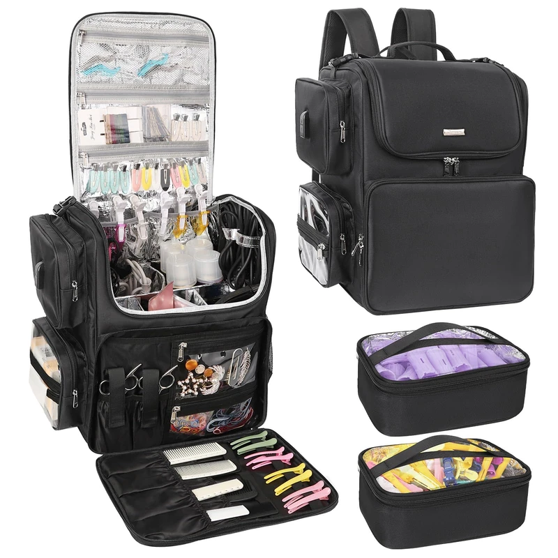 Relavel Hair Tools Travel Bag Hair Stylist Backpack Hairdresser Cosmetology Bag, Heat Insulation Full Layer for Curling Iron, Hair Straightener, Travel Accessories Train Case Barber Organizer, Black - Image 1