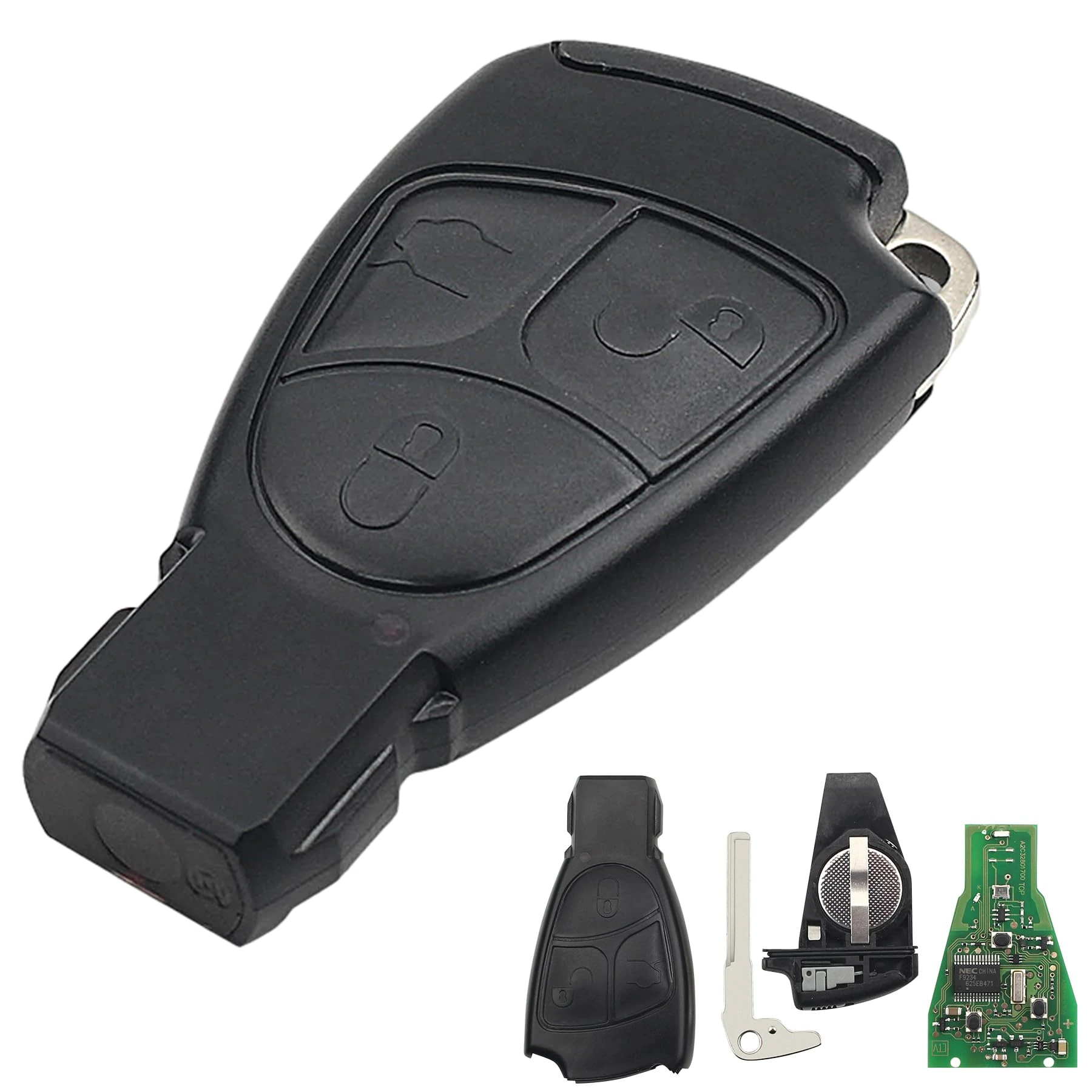 Heart Horse Remote Controls Key Replacements for Mercedes B/C/E/ML/S CLK CL W204 W203 W211, 3-Button Remote Car Key Shell Case with 433Mhz NEC Chip