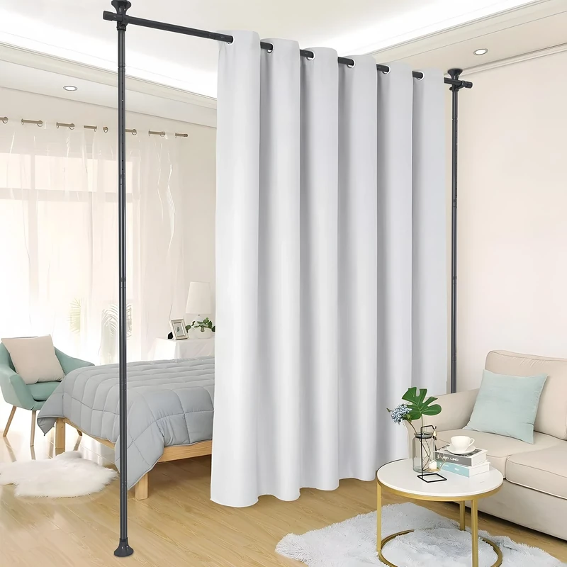 DEROFIT Room Divider, Drilling Free Tension Curtain Rods Freestanding Wall Divider Rod Adjustable Heavy Duty Partition Dividers for Dividing Hanging Curtains, 28-70inch(W) 4-10ft (H)